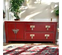 OPIUM OUTLET Mueble de TV con cajones y aparador de televisión chino asiático oriental Asia mueble completamente montado rojo