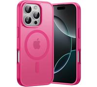 Opkiegrn Funda magnética para iPhone 16 Pro, compatible con MagSafe, protección antigolpes de nivel militar, funda translúcida acrílica trasera protectora fina, rosa