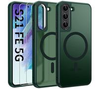 Opkiegrn Funda magnética para teléfono móvil compatible con Samsung Galaxy S21 FE, compatible con MagSafe con 2 protectores de pantalla, protección completa para cámara, resistente a los golpes, fina,
