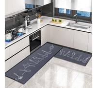 OPLERT 2 Piezas Alfombras y Tapetes de Cocina,Alfombrillas de Cocina Antideslizantes Lavables,para Cocina,Pasillo,Salón,Dormitorio,Gris,40x60+40x120cm