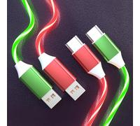 Opligevo Cable de carga LED USB C, paquete de 2 paquetes de 6.6 pies, cable de carga USB C rápido compatible con Samsung Galaxy S21 S20 S10 S9 S8 Note 20, LG V30 V20 G6 (6.5 pies, rojo y verde)