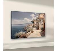 OPLKJHGF Cuadro decorativo de pared con paisaje de pueblo costero mediterráneo junto al mar (30x40cm/marco interior)