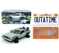 OPO 10 - 1:24 Coche + 2 réplicas de matrículas de tamaño Completo de Las Ruedas voladoras Delorean de la película Back TO The Future 2 (PF13)