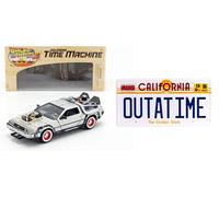 OPO 10 - Coche 1:24 + réplica a tamaño Completo de la matrícula Outatime del Delorean de la película Back TO The Future 3 (PF10)