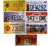 OPO 10 - Juego de 7 Placas de matrícula de Coche de EE. UU. De Metal - Réplicas de Placas de Bomberos estadounidenses Reales