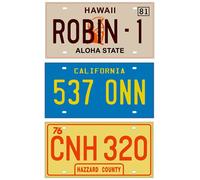 OPO 10 - Lot Von 3 Nachbildungen Der Nummernschilder Der Autos Der 3 Filme Starsky and Hutch + Magnum + The Dukes of Hazzard (PF03)