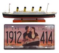 OPO 10 - Lote de 2 Piezas de colección del Famoso transatlántico RMS Titanic: Barco + matrícula Decorativa