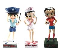 OPO 10 - Lote de 3 Figuras de Betty Boop de 15 cms: Enfermera + Futbolista + Policía de EE. UU. / BB6