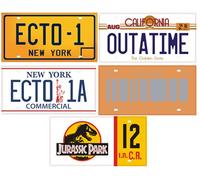 OPO 10 - Lote de 5 réplicas de matrículas de los Coches Compatible con 3 películas Jurassic + Ghostbusters + Back TO The Future (PF04)