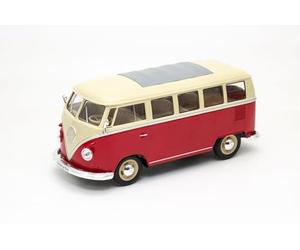 OPO 10 - Maqueta de Coche Welly a Escala 1/24, Compatible con Volkswagen T1 Bus 1963 Bicolor Crema y Rojo - VW - 22095-Rojo