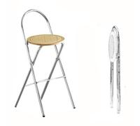 OPOLDBDMAC Taburete De Bar Plegable con Respaldo，Silla Plegable Asiento De Ratán Casa De Familia Minimalista, Silla Alta De Metal Estable，Silla De Sala De Estar(Wood Color,75cm/29.5in)