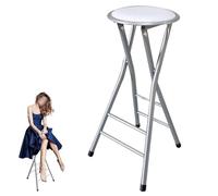 OPOLDBDMAC Taburete De Bar Plegable De 60/70cm De Altura del Mostrador, Asiento Redondo Abatible para Desayuno con Reposapiés, Taburetes Sin Respaldo Plegables(White,70cm/28in)