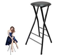 OPOLDBDMAC Taburete De Bar Plegable De 60/70cm De Altura del Mostrador, Asiento Redondo Abatible para Desayuno con Reposapiés, Taburetes Sin Respaldo Plegables(Black,70cm/28in)