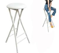 OPOLDBDMAC Taburete Plegable Barstool Sin Respaldo con Reposapiés, Taburete De Barra Redondo En Cuero De 70cm Altura para Cocina, Desayunador, Patio, Restaurante(White)