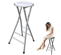 OPOLDBDMAC Taburete Plegable para El Hogar Sin Respaldo De 60 70cm De Altura, Taburetes De Barra Acolchados Portátiles, Taburete De Barra Plegable para Cocina, Sala(White,70cm/28in)