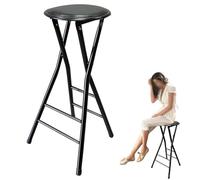OPOLDBDMAC Taburete Plegable para El Hogar Sin Respaldo De 60 70cm De Altura, Taburetes De Barra Acolchados Portátiles, Taburete De Barra Plegable para Cocina, Sala(Black,70cm/28in)