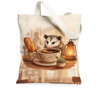 Opossum - Bolsa de lona para mujer, acogedora, rústica, café, pan, otoño, marrón, lavable, reutilizable, bolsas de mano para uso diario, ideas para familiares, amigos, colegas, lectura, amor, 13 x 15
