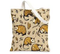 Opossum - Bolsa de lona para mujer, diseño de bellotas con hojas fantásticas, color beige, lavable, reutilizable, tamaño pequeño, ideal para Ou, Beige, 13x15 Inch