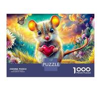 Opossum en la Rama Puzzle 1000 Piezas para Adultos Y Niños Raton Holding Heart in Flores Impossible Rompecabezas Juego Familiar Regalo De Decoración del Hogar 70x50cm/1000pcs