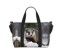 Opossum in Snow - Bolsa de gimnasio grande con estampado de nieve de 16 pulgadas, ligera, bolsa de lona para viajes, deportes, bolsa de hospital para mamá, Black, Talla única