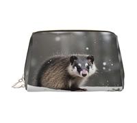 Opossum in Snow - Bolsa organizadora de artículos de tocador de piel, bolsa de maquillaje para mujer, Gold, Talla única, Neceser