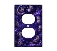 Opossum - Placa de pared dúplex con diseño de luna y estrellas, color violeta, tamaño estándar, doble toma de corriente, para apartamento, hogar, dormitorio, oficina