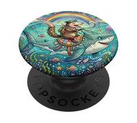 Opossum Riding Shark Rainbow Cute Ocean Animal PopSockets PopGrip Adhesivo