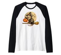 Opossum Sombrero de Bruja Jack O Lantern Calabaza Luna Escoba Camiseta Manga Raglan