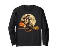 Opossum Sombrero de Bruja Jack O Lantern Calabaza Luna Escoba Manga Larga
