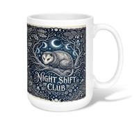 Opossum - Taza de café de cerámica, diseño de ramas de luna de naturaleza mística, color azul marino, taza de té novedosa con asa, ideal para amigos, familiares, compañeros de trabajo, amantes de la