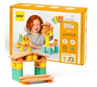 OPPI - Stix - Juego Educativo de Madera y Silicona - con folleto de Instrucciones - 60 Piezas - 50 Tarjetas de Descarga - 2-12 años