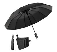 Oppingster Negro Paraguas Plegable Antiviento, Automático Portátil Compacto de Viaje, Tejido 210T Abarca 110cm Grande de 10 Varillas, Resistente al Viento, Impermeable y Compacto