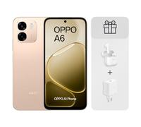 OPPO A6 4G - Smartphone Libre con IA, 6GB RAM+256GB, Batería 6500 mAh, Carga Rápida 45W, Pantalla LCD HD+ 120Hz, IP69, Cámara 50MP AI, Dual SIM, Versión Española - Dorado