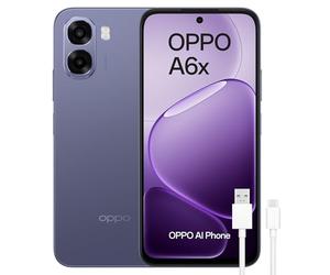 OPPO A6x 4G - Smartphone Libre con IA, 4GB RAM+128GB, Batería 6100 mAh, Pantalla LCD HD+ 120Hz, IP64, Cámara 13MP, Dual SIM, Versión Española - Morado