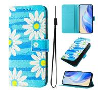 OPPO Find X8 - Funda de piel de primera calidad pintada con función atril y ranuras para tarjetas, compatible con OPPO Find X8, margarita azul