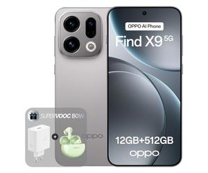 OPPO Find X9 5G 12+512GB, Smartphone liberado con IA, Pantalla ProXDR 6.59" 120Hz, Cámara Hasselblad de 50 MP, 4K Motion, 7025 mAh, IP69, Titanium Grey (Incluye Cargador SUPERVOOC 80W y Enco Air4)