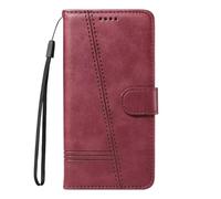 OPPO Realme C67 4G - Funda de piel sintética con ranuras para tarjetas, función atril, magnética, protección completa, color rojo vino