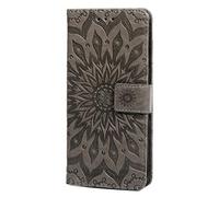OPPO Reno 12 Pro 5G - Funda de piel sintética a prueba de golpes, diseño de girasol en relieve con ranura para tarjetas, para portátil OPPO Reno 12 Pro 5G, color gris