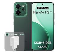 OPPO Reno14 FS 5G 12+512GB, Smartphone Android Liberado con IA, Pantalla 6,57" 120Hz AMOLED, Cámara AI 50+32MP, Batería 6000mAh, IP69, Luminous Green (Incluye Cargador 45W SUPERVOOC)