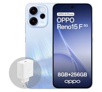 OPPO Reno15 F 5G Smartphone Android, 8+256GB, Pantalla 6.57" 120Hz, Cámara Ultra Gran Angular 50MP FOV 100°, AI Portrait Glow, Batería 6500mAh, IP69, con Cargador 80W SUPERVOOC, Aurora Blue