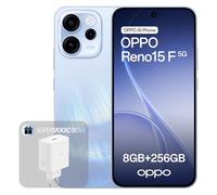 OPPO Reno15 F 5G Smartphone Liberado, 8+256GB, Cámara Ultra Gran Angular 50MP FOV 100°, Pantalla 6.57" 120Hz, AI Portrait Glow, Batería 6500mAh, IP69, Aurora Blue (Incluye Cargador 80W SUPERVOOC)