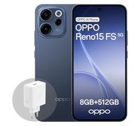 OPPO Reno15 FS 5G Smartphone Android, 8+512GB, Pantalla 6.57" 120Hz, Cámara Ultra Gran Angular 50MP FOV 100°, AI Portrait Glow, Batería 6500mAh, IP69, con Cargador 80W SUPERVOOC, Twilight Blue