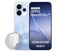 OPPO Reno15 Pro 5G Smartphone Android, 12+512GB, Pantalla AMOLED 6.32" 120Hz, Cámara Ultra Clara 200MP, Video 4K HDR, Batería 6200mAh, MediaTek Dimensity 8450, con Cargador 80W SUPERVOOC, Aurora Blue