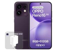 OPPO Reno16 5G Teléfono Inteligente Liberado, 8+512GB, 50MP Teleobjetivo 3.5X, Pantalla AMOLED 6.32" 120Hz, Video Estable 4K, IP69K, Twilight Violet(Cargador 80W SUPERVOOC Incluido)
