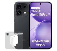 OPPO Reno16 Pro 5G Teléfono Inteligente, 12+512GB, Cámara Cuádruple 200MP, Video Estable 4K, Pantalla AMOLED 6.32" 120Hz, MediaTek Dimensity 8550, IP69K, Black (Cargador 80W SUPERVOOC Incluido)