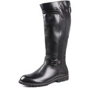 OPPOQ Botas de Cuero hasta la Rodilla para Hombre, Botas de equitación, Calzado para Puesta en Escena, Pierna Ancha, Media Pantorrilla, Bota Larga y Alta,Negro,39