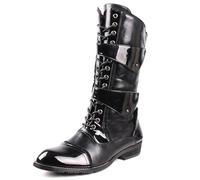 OPPOQ Botas de Cuero hasta la Rodilla para Hombre, Botas de equitación, Calzado para Puesta en Escena, Pierna Ancha, Media Pantorrilla, Bota Larga y Alta,Negro,40