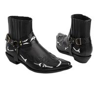 OPPOQ Botines Occidentales para Hombre, Botas con Correa de Hebilla, Botas Cortas de Vaquero con Punta Cuadrada de Cuero Retro, Botas Vaqueras para Motocicleta,Negro,41