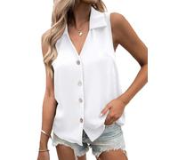 OPPOQ Camiseta de Gasa para Mujer, Blusa Sexy de Verano, Ropa sin Mangas, Jersey Informal Ajustado para Mujer,Blanca,XL