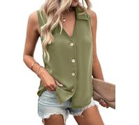 OPPOQ Camiseta de Gasa para Mujer, Blusa Sexy de Verano, Ropa sin Mangas, Jersey Informal Ajustado para Mujer,Verde,L
